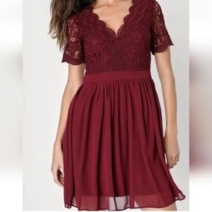 Lulus Angel in Disguise Burgundy Lace Skater Dress Size XS NWT